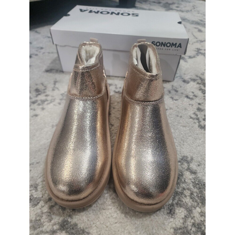 Sonoma Goods For Life Kazz Big Girls 6 Ankle Boots Gold Glitter Faux Fur Lining - Picture 4 of 8